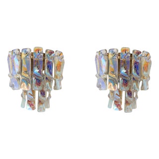 Wall Lamps in Iridescent Murano Glass attributed to Vistosi, 1970s, Set of 2 For Sale
