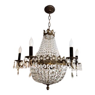 Large 1940's Crystal Prism Chandelier For Sale