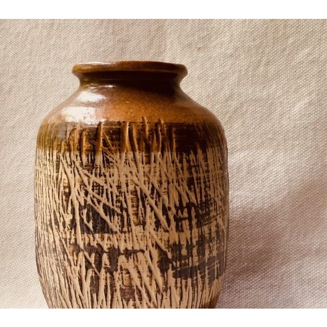 Vintage Studio Pottery Stoneware Vase, Sgraffito, Earthy Glaze For Sale - Image 12 of 18