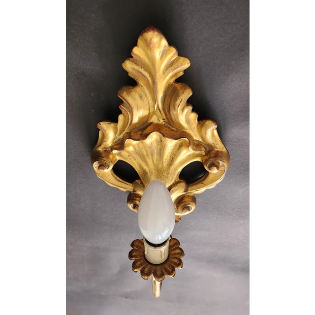 Neo-Classical Louis XV Rocaille Wall Lamps with Gilded Carved Wood Appliqués, Italy, 1940s, Set of 2 For Sale - Image 18 of 18