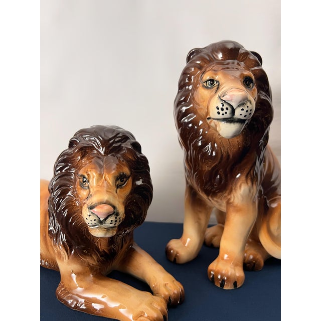 Mid-Century Modern Pair of Vintage Hand Painted Lion Statues For Sale - Image 3 of 8