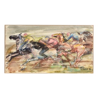 Albert Goltjakov, Horse Race at the Hippodrome, 1966, Watercolor For Sale
