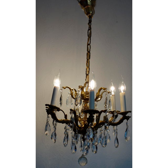 Palwa Brass Lead Crystal Six Liight Chandelier 6 Lights from Palwa, 1960s For Sale - Image 14 of 15