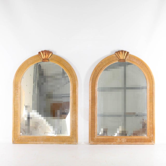 Wood Rattan and Copper Mirrors, 1970s, Set of 2 For Sale - Image 7 of 15