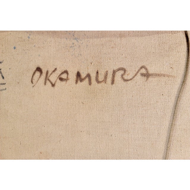 Blue Arthur Okamura -Modernist Portrait Man Holding a Ball- 1954 Oil Painting For Sale - Image 8 of 12