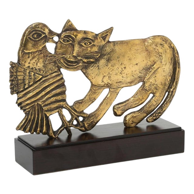 Corneille, Cat and Bird, Bronze For Sale
