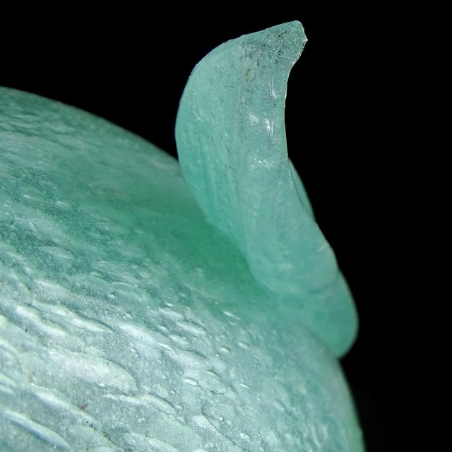 Glass Antique Murano Avem 1932 Pulegoso Teal Green Bubbles Italian Art Deco Glass Footed Flower Vase For Sale - Image 7 of 9