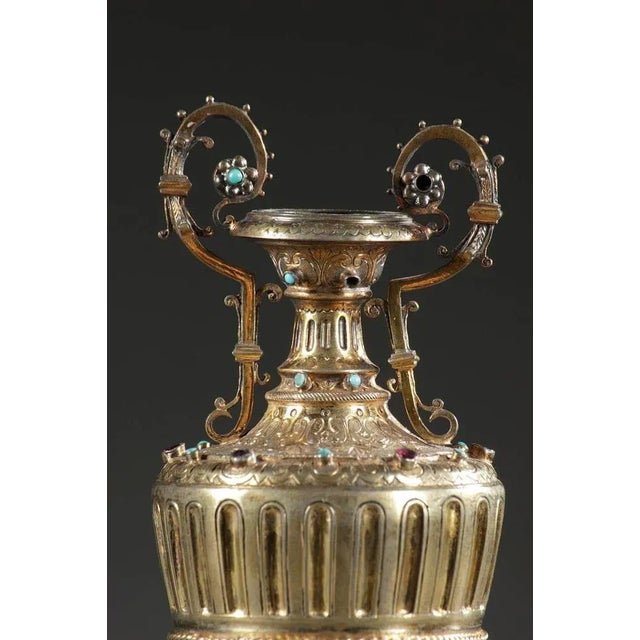 19th-Century Austro-Hungarian Vases in Silver Gilt with Gemstones, Set of 2 For Sale - Image 3 of 9