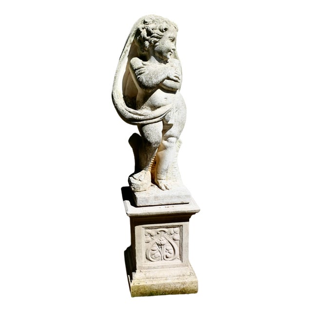 Large Statue of Cherub on Plinth, 1920s For Sale