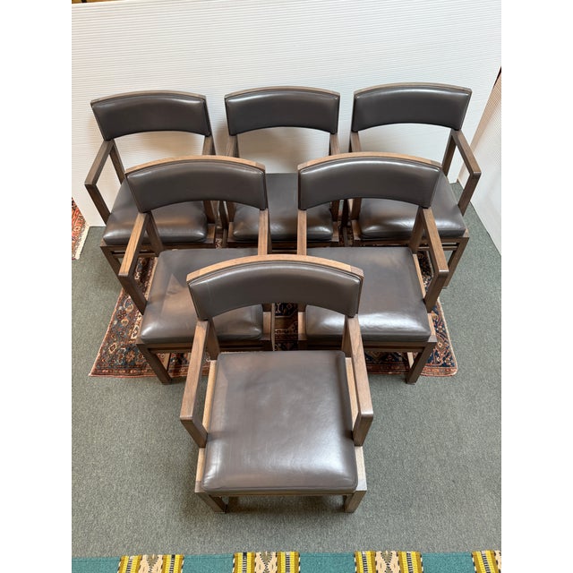 Modern B&b Italia Simplice Leather Arm Chairs, Set of Six For Sale - Image 3 of 12