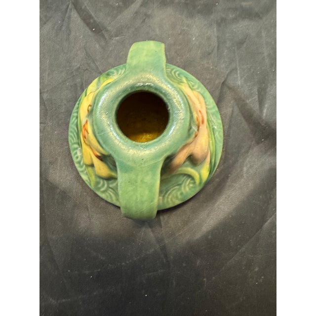 Ceramic Vintage Roseville Pottery Zephyr Lily Single Candle Holder 1162-2 Evergreen MCM For Sale - Image 7 of 10