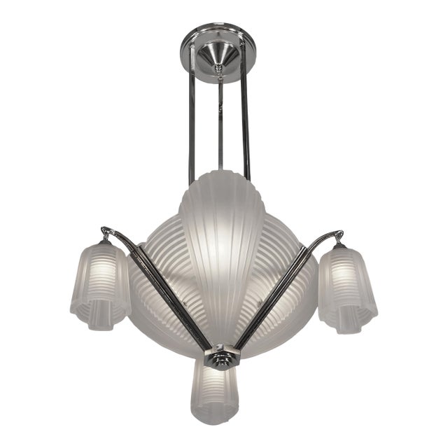 French Art Deco Chandelier by Petitot & Muller Freres 1930 France For Sale