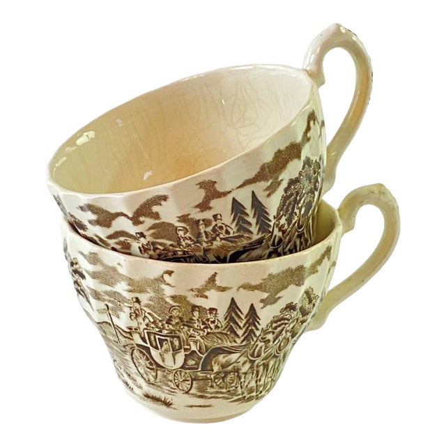 Vintage 1980s Myott Staffordshire Royal Mail Ironstone Tea Cups - A Pair For Sale