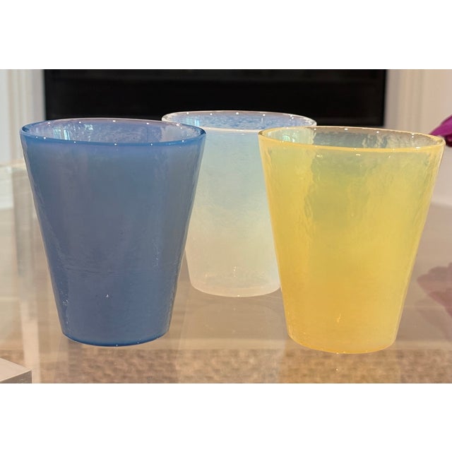 Blue Vintage Effetre Murano Opalescent 8 Oz Glass Tumblers / Murano Drinking Glasses - Set of 3 For Sale - Image 8 of 13