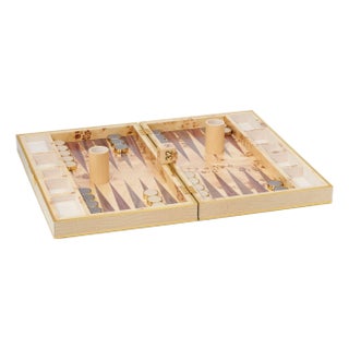 AERIN Croc Leather Backgammon Set with Dice, Fawn For Sale