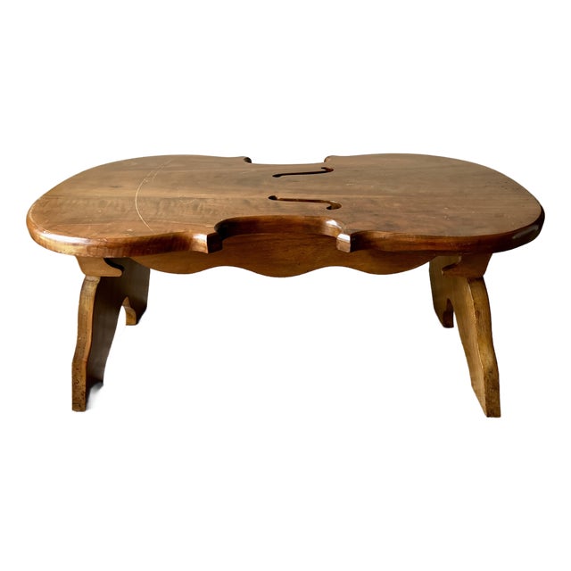 Vintage 1976 Amana Furniture Solid Walnut Violin-Shaped Hearth Bench / Footstool For Sale