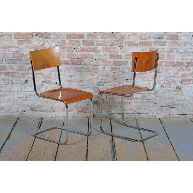 Bauhaus Chairs in Beech and Chromed Steel, Czech, 1930s, Set of 2 For Sale - Image 9 of 11