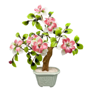 Vintage Chinese Glass Flowering Jade Tree in Celadon Pot – Chinoiserie / Hollywood Regency / Eclectic