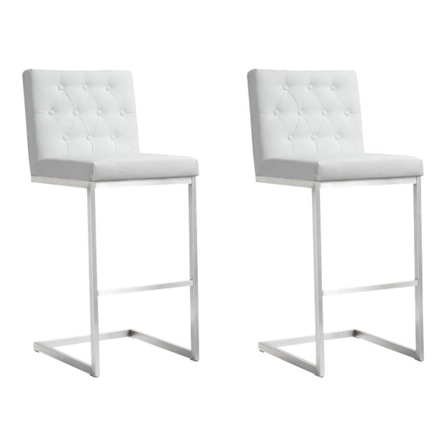 Helsinki White Steel Bar Stools - Set of 2 For Sale
