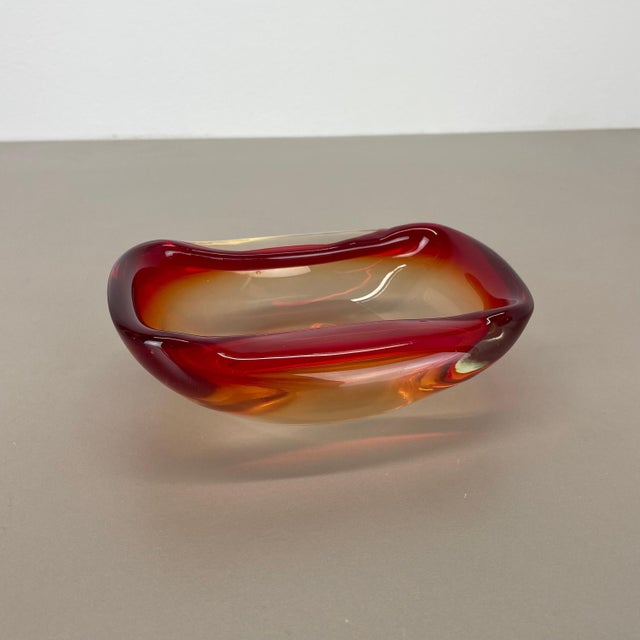 Glass Italian Murano Glass Red-Yellow Bowl, 1970s For Sale - Image 7 of 18
