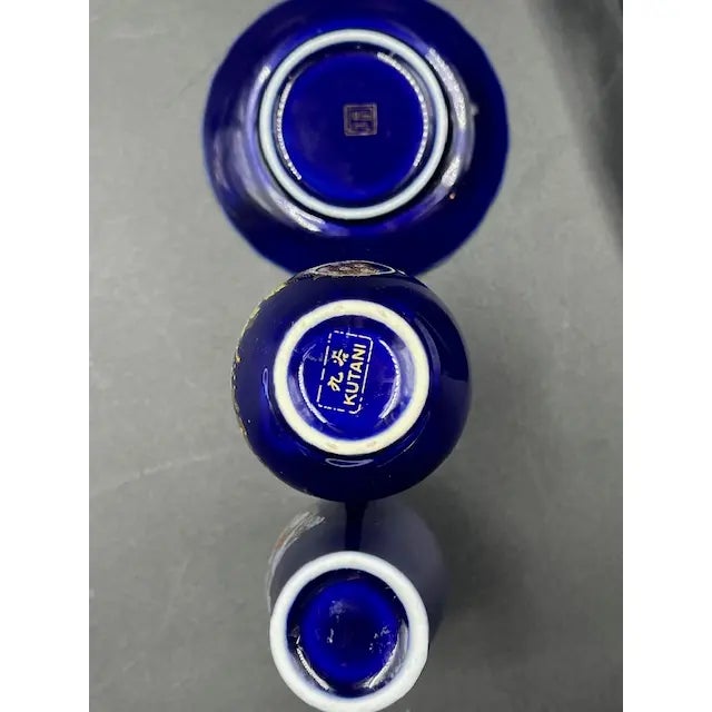 Cobalt Blue Japanese Kutani 3-Piece Set For Sale - Image 11 of 18