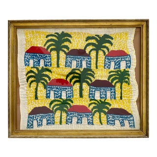 Vintage Framed Tropical Embroidery Textile Art For Sale