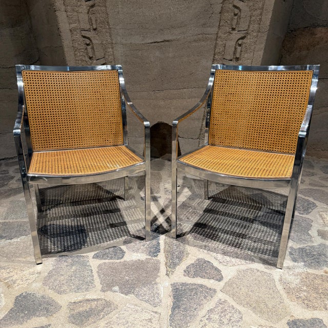 Armchairs Stow Davis Mid-Century Modern Chrome & Cane Baughman Attr For Sale In San Diego - Image 6 of 16