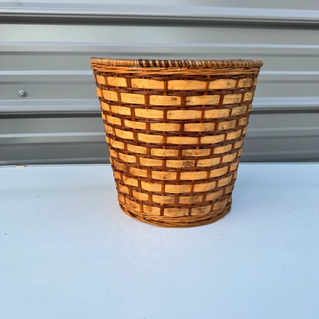 1990s Brick Patterned Wicker Wastebasket For Sale In Columbia, SC - Image 6 of 6