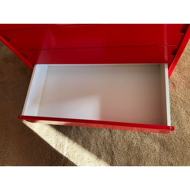 Wood 1970s Red Three Drawer Modern Dresser For Sale - Image 7 of 12