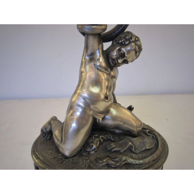 Figurative Small Sculpture of a Nude Boy on Malachite Base, Benjamin Schlick -Mid-19th Cent For Sale - Image 3 of 10
