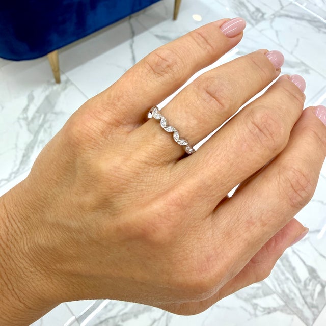 Metal 18k White Gold 0.22ct Round Brilliant Diamond Marquise Motif Eternity Band, Size 5.75 For Sale - Image 7 of 7