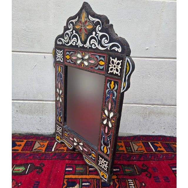 Moroccan Vintage Moroccan Hand‑Painted Arched Mirror For Sale - Image 3 of 6