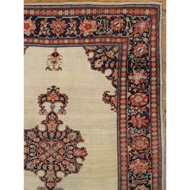 Persian Antique Farahan Sarouk Rug, Handmade Oriental Rug, Ivory, Red, Navy, VERY FINE For Sale - Image 3 of 5
