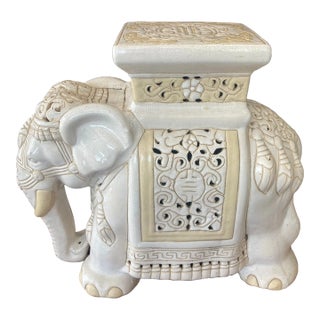 Elephant Blanc Glazed Ceramic Garden Seat For Sale