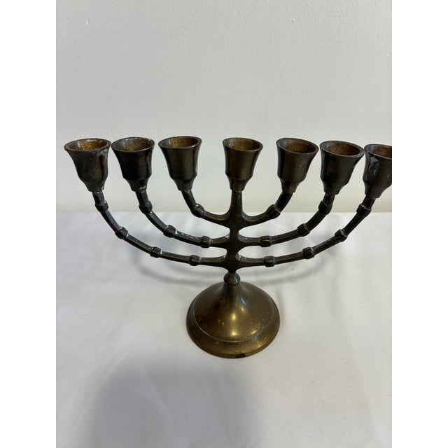 Vintage Solid Brass Seven-Branch Menorah Candelabra For Sale - Image 9 of 9