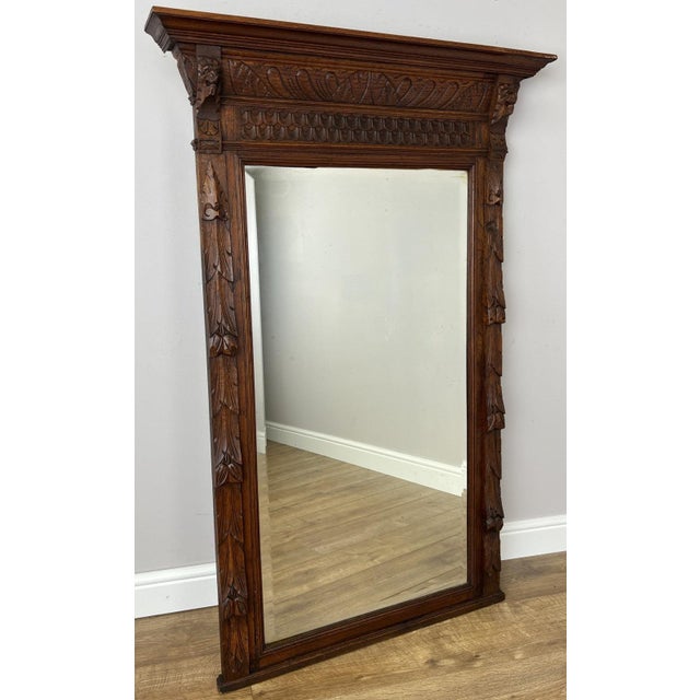 Antique French Oak Wall Mirror in Carved Wall Frame For Sale - Image 15 of 15