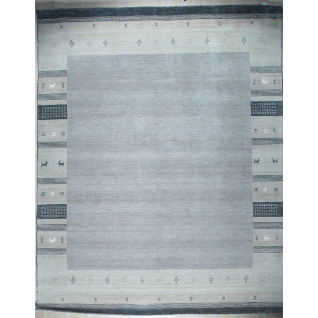 Traditional 4x6 Handloomed Gray Gabbeh Tribal Geometric Modern Hand Loomed Wool Carpet Rug For Sale - Image 3 of 6