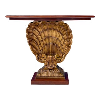 Mid-Century Hollywood Regency Gilt Shell and Mahogany Console Table For Sale