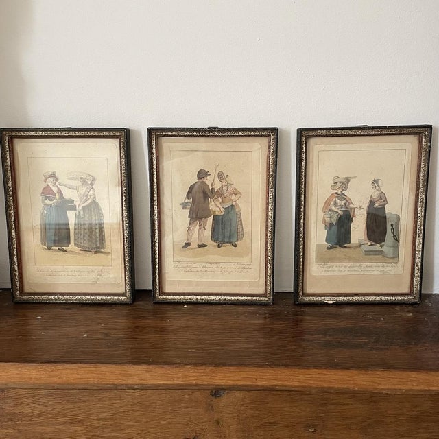 Lot of 3 small old engravings representing professions and regions of the Netherlands