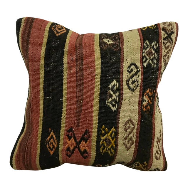 Striped Design Ethnic Turkish Red and Black Kilim Pillow Cover For Sale