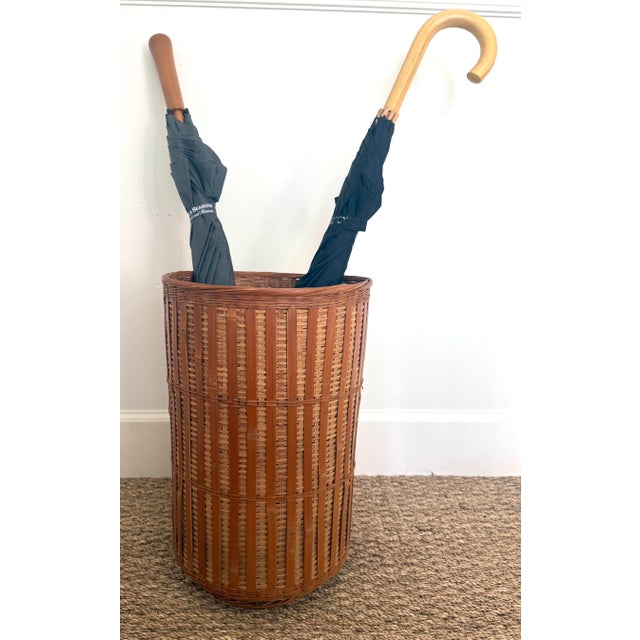 Mid 20th Century Vintage Woven Rattan Umbrella Stand For Sale - Image 5 of 5