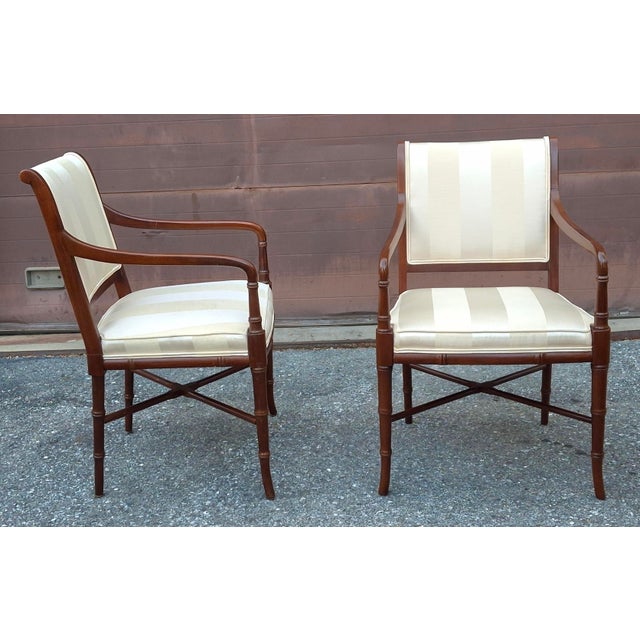 Late 20th Century Pair of Hickory Chair Co Regency Style Mahogany and Upholstered Armchairs For Sale - Image 9 of 11