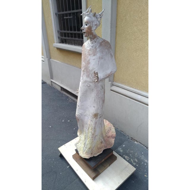Maurizio Zurla Crema, Figurative Sculpture, 1970s, Polychrome Terracotta on Wood Base For Sale - Image 14 of 15