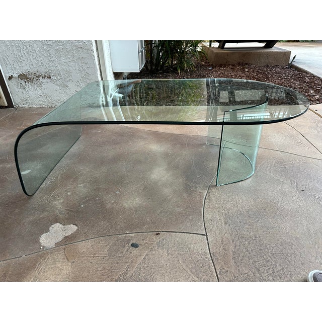 1980s Mid Century Post Modern Italian Waterfall Glass Coffee Table For Sale - Image 5 of 12