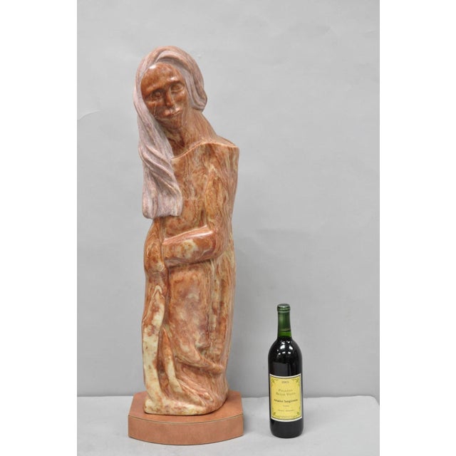 Vintage Seymour L. Shuren Modern Carved Marble Abstract Tall Woman with Long Hair Figure Sculpture. "Seymour L. Shuren was...