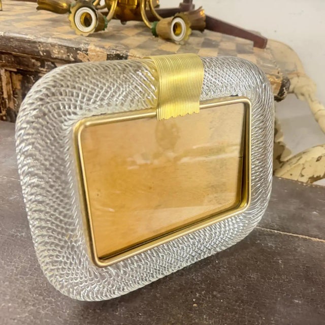 Art Deco 1990s Barovier Style Art Deco Murano Glass and Brass Horizontal Picture Frame For Sale - Image 3 of 14