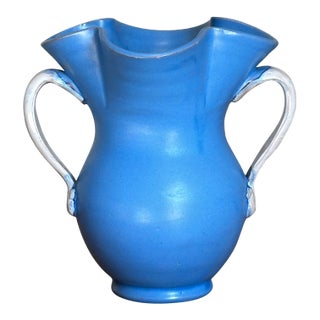 Gabriel Burmeister Handled Blue and White Earthenware Vase, Sweden, 1930s For Sale