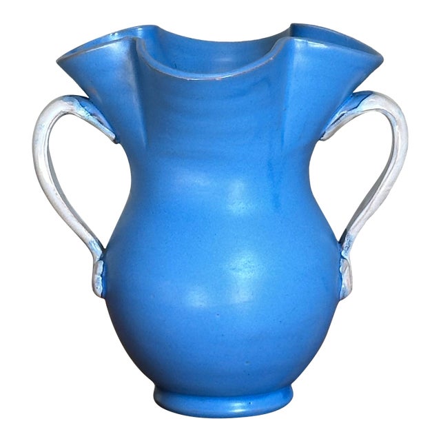 Gabriel Burmeister Handled Blue and White Earthenware Vase, Sweden, 1930s For Sale