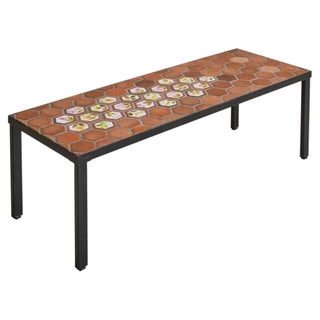 French Hexagonal Floral Ceramic Tile Coffee Table by Roger Capron No. 02, 1950s For Sale