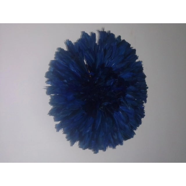 Juju hat royal blue of 24" (60 cm). Juju hat made with natural feathers and rattan. Juju hat woven and handcrafted....